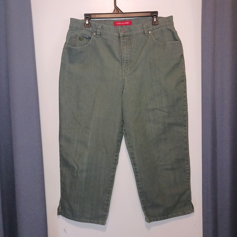 Gloria Vanderbilt Olive Army Green Capri Pants Jeans Stretch Cropped 16